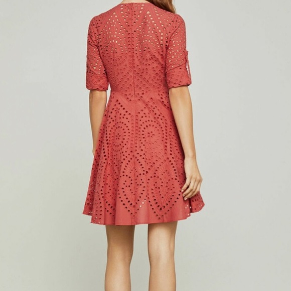 BCBGMaxAzria Eyelet Embroidery Cotton Dress M Rococo Red.  Fit and Flare - Picture 11 of 12
